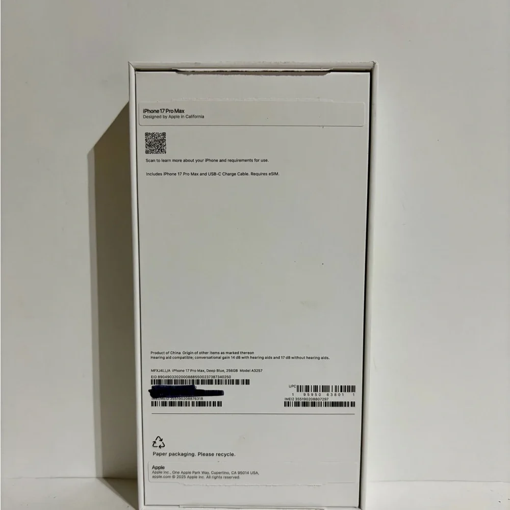 Apple iPhone 17 Pro Max 256GB Deep Blue Model A3257 *EMPTY BOX ONLY* Accessory